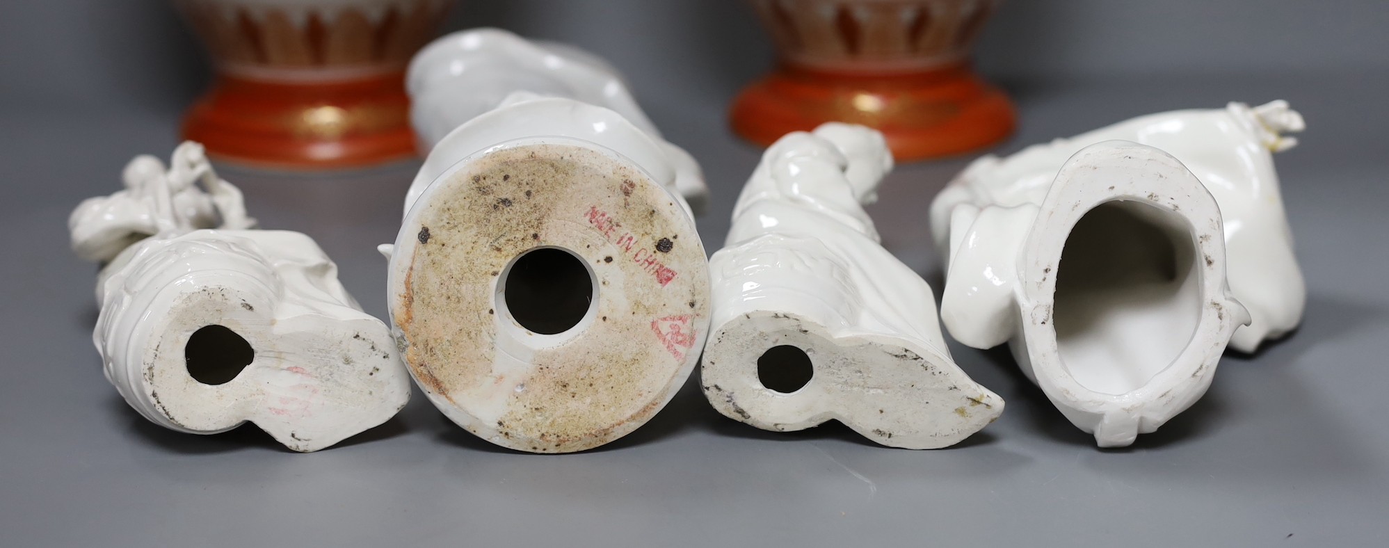 4 Chinese blanc-de-chine figures, a Chinese puce enamelled vase and a pair of Japanese Kutani vases, vases 32cms high